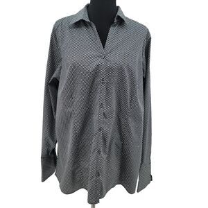 Lands' End Womens Black Floral AOP Long Sleeve Button-Down Flip-Cuff Shirt 22W